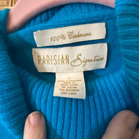VTG Parisian Signature 100% Cashmere Turtleneck Sweater Turquoise L Hong Kong - Picture 2 of 6